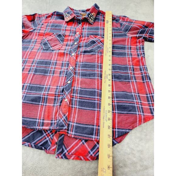 Bit & Bridle Western Shirt XL Plaid Snap Up Jeweled Collar Flannel Shirt - Picture 9 of 13